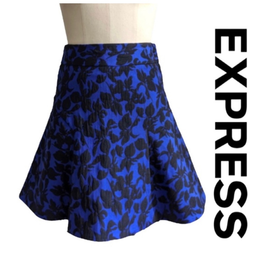 Express Size 6 Lined Skater Skirt  in Black and Royal Blue - Zip Back